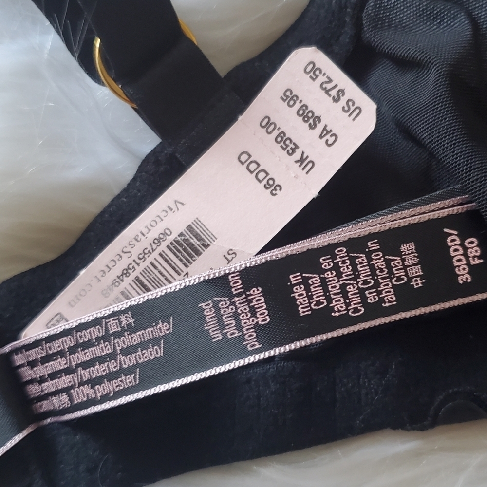 Victoria's Secret Dream Angels Black Floral Lace Plunge Unlined Bra Size 36DDD - Picture 5 of 7